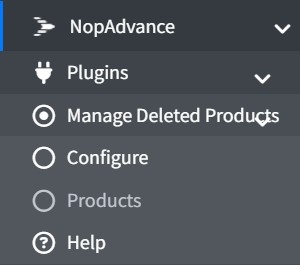 Manage Deleted Products navigation menu